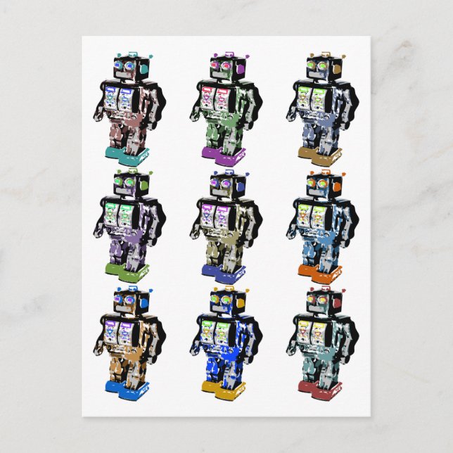 Carte Postale 9 robots colorés (Devant)