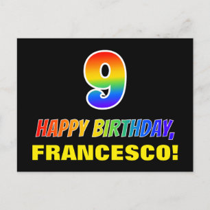 Carte Postale 9e anniversaire : Bold, amusant, simple, arc-en-ci