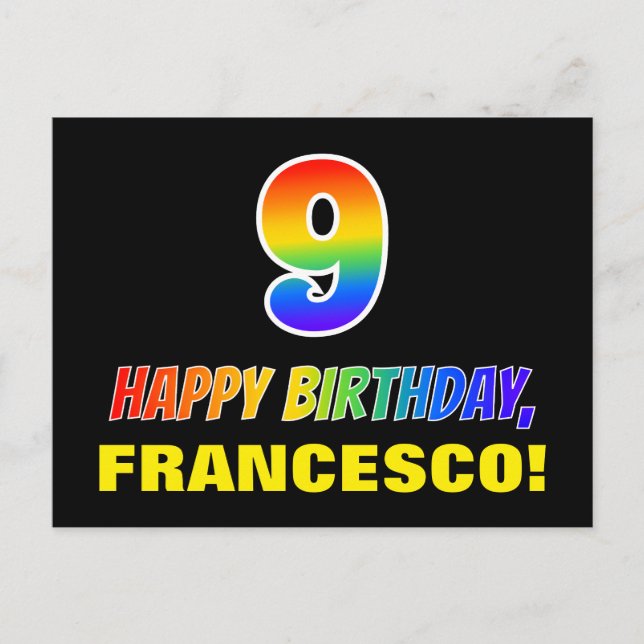 Carte Postale 9e anniversaire : Bold, amusant, simple, arc-en-ci (Devant)