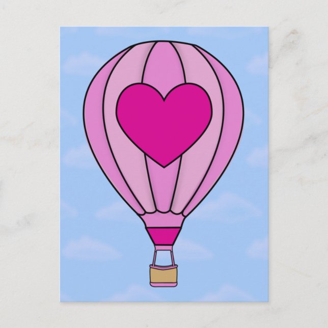 Carte postale à bulle d'air chaud du coeur rose (Devant)