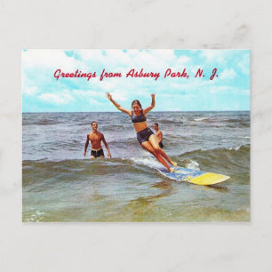 Carte Postale À cheval sur le Surf, Asbury Park, NJ Vintage