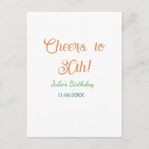 Carte Postale À la 30e anniversaire nom date orange vert bleu