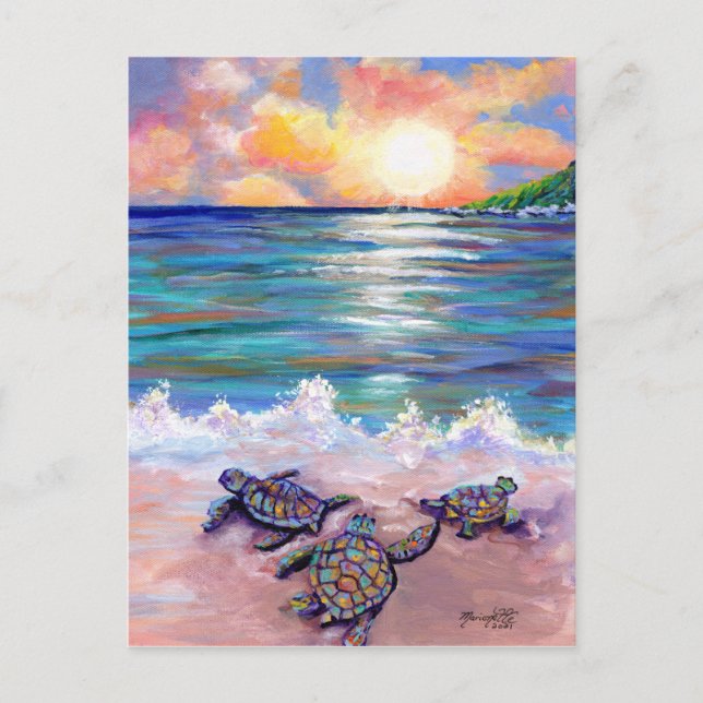 Carte Postale À la plage avec Baby Sea Turtles (Devant)