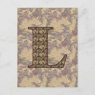 Carte postale à monogramme initiale L motif floral