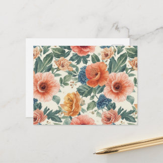 Carte postale à motif floral sans couture à l'aqua