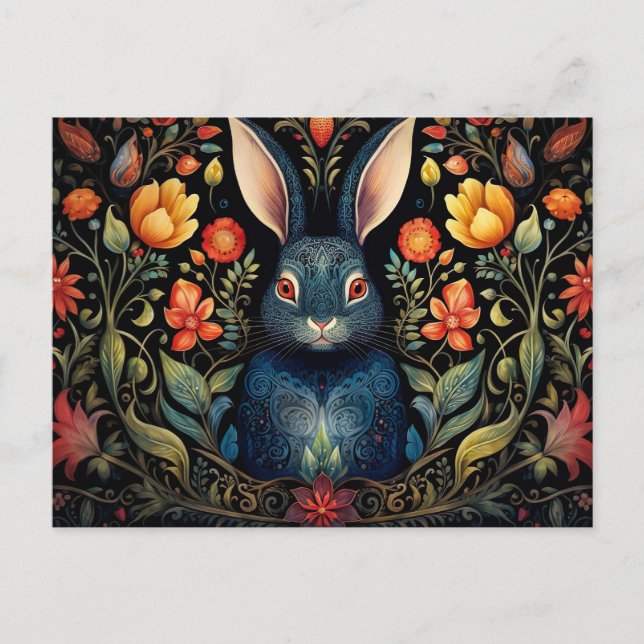 Carte Postale a mystical rabbit surrounded by flowerwers (Devant)
