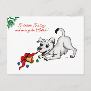 Carte Postale à Noël en allemand avec chiot cloche et balle
