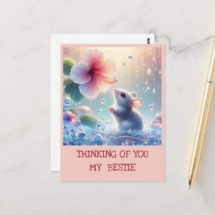 Carte Postale À penser à toi Fleur à Teint Rose Souris Mystique