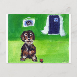 Carte Postale À poils durs dachshund sens lune souriante