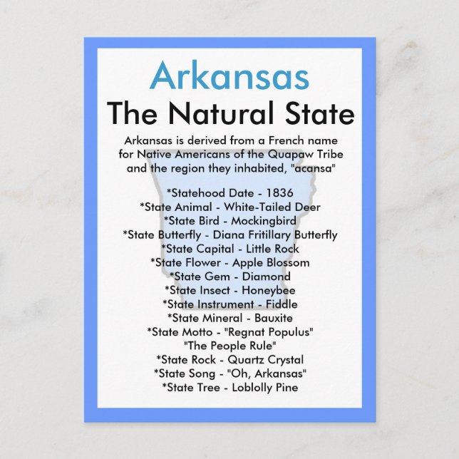 Carte Postale A propos de l'Arkansas (Devant)