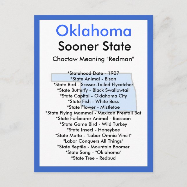 Carte Postale A propos de l'Oklahoma (Devant)