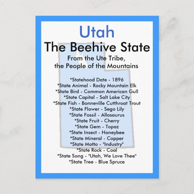 Carte Postale A propos de Utah (Devant)