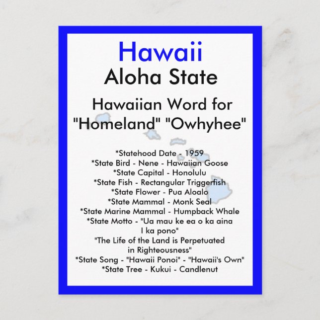 Carte Postale A propos d'Hawaii (Devant)