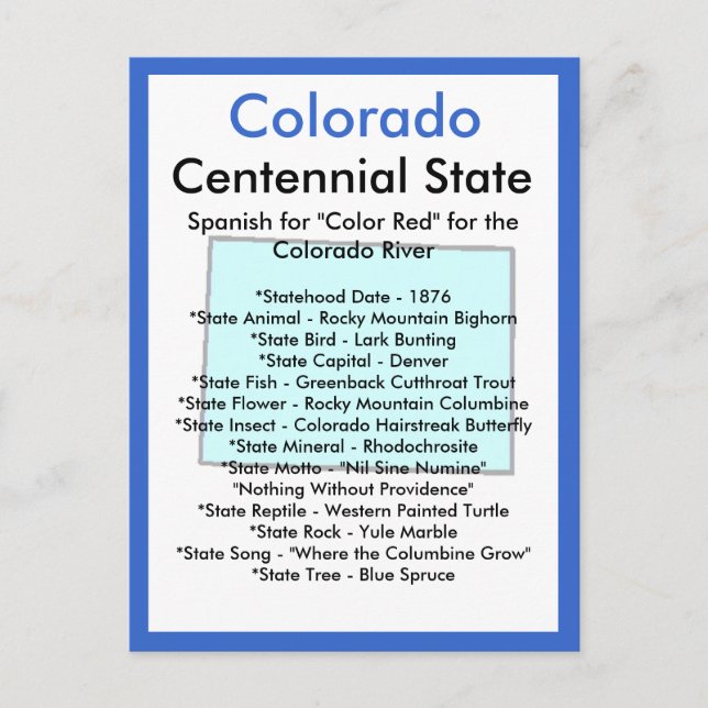 Carte Postale A propos du Colorado (Devant)