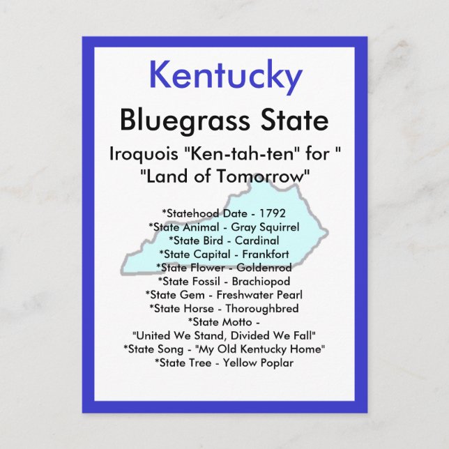 Carte Postale À propos du Kentucky (Devant)