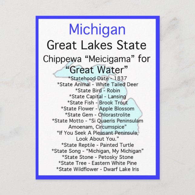 Carte Postale À propos du Michigan (Devant)