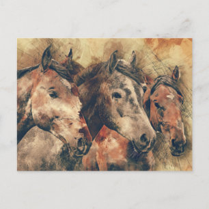carte postale à trois chevaux
