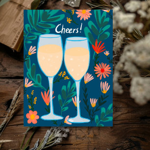 Carte Postale À votre santé ! Vin mousseux Champagne Fleurs Féli