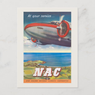 Carte Postale À votre service NAC Poster vintage Nouvelle-Zéland