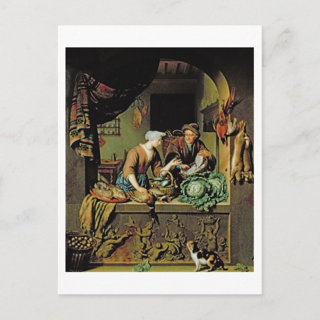 Carte Postale A Woman and a Fish Peddler, 1713 (oil panel) (Devant)