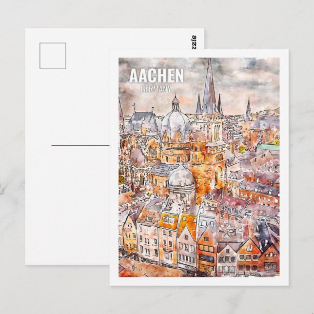 Carte Postale Aachen Allemagne Fameux Travel Place aquarelle (Devant / Derrière)