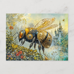 Carte Postale abeille à fleurs steampunk
