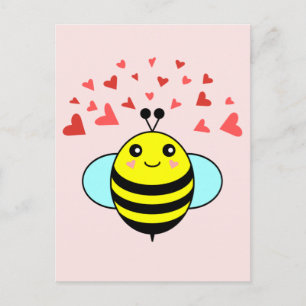 Carte Postale Abeille Amour Cœur Heureux