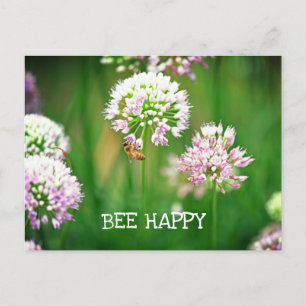 Carte Postale Abeille avec violet Allium Garden Flower Motivatio