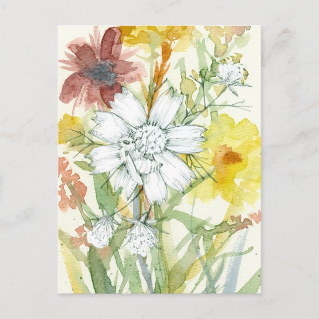 Carte Postale Abeille de miel blanc Pollinator Jardin Aquarelle (Devant)