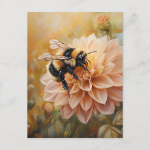 Carte Postale Abeille de miel sur une fleur rose de prés