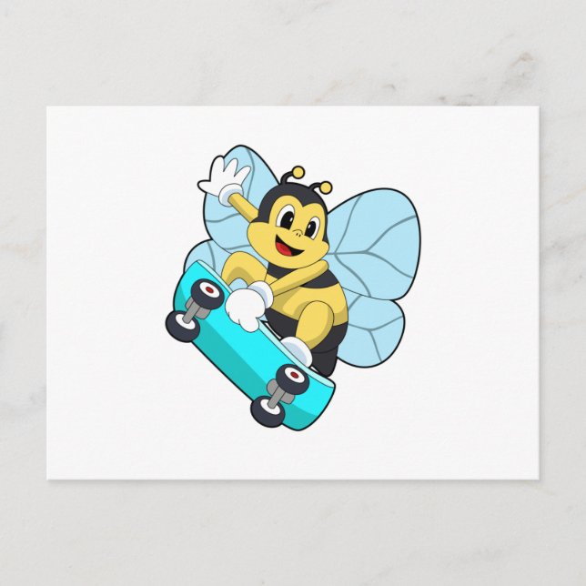 Carte Postale Abeille en patineur avec planche à roulettes (Devant)