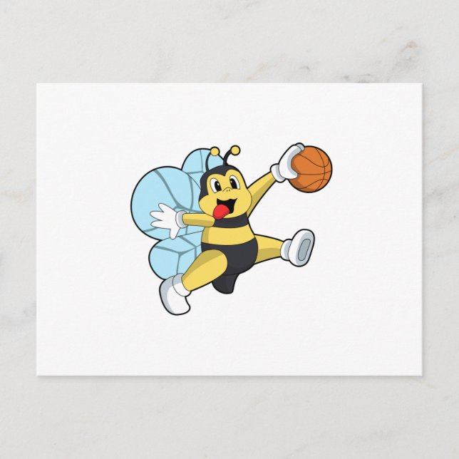 Carte Postale Abeille en tant que joueur de basket-ball avec bal (Devant)