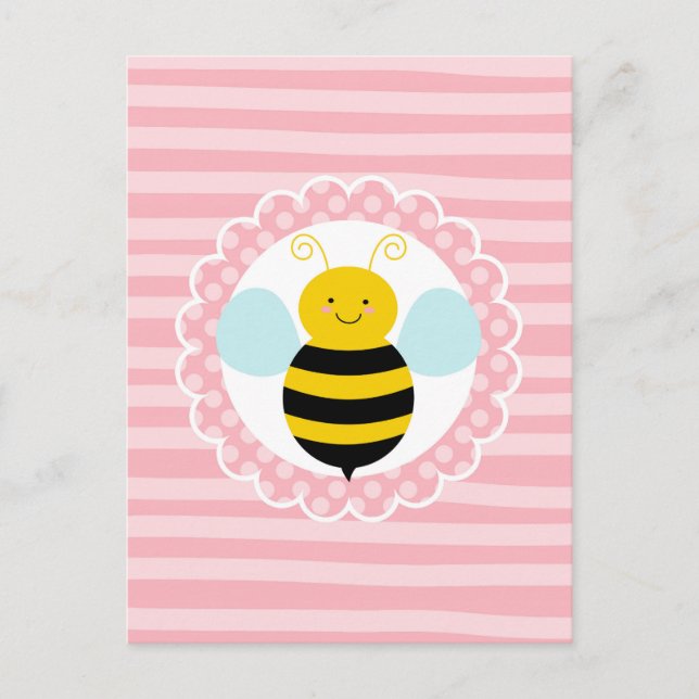 Carte Postale Abeille mignonne - Jaune rose (Devant)