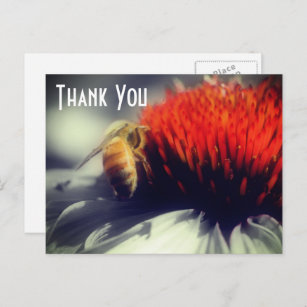 Carte Postale Abeille sur le Merci de couleur partiel de la fleu