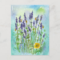 Abeilles à miel Fleurs de Lavande Aquarelle