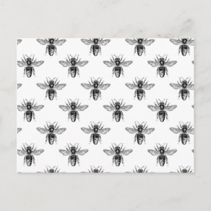 Carte Postale Abeilles de miel noir sur blanc