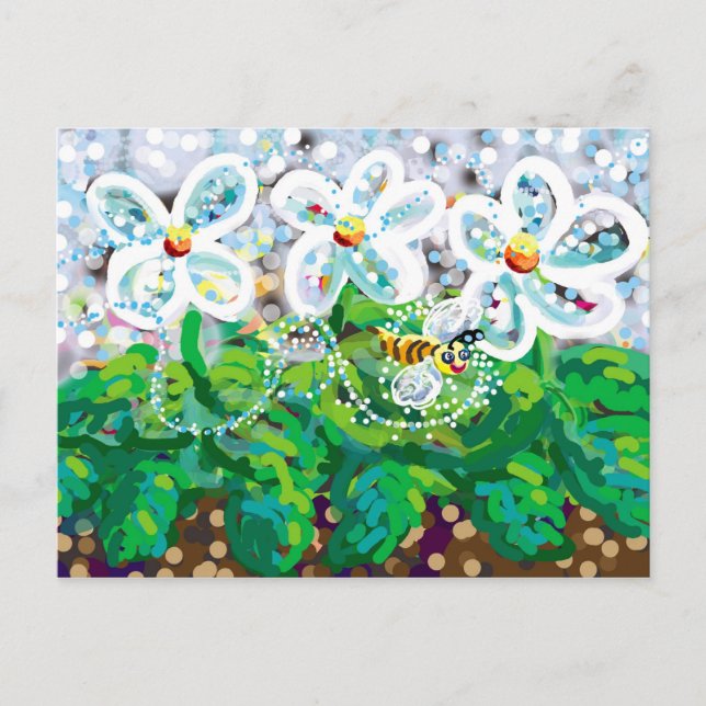 Carte Postale abeilles et fleurs (Devant)