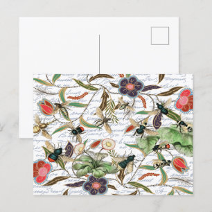 Carte Postale Abeilles et fleurs Vintages