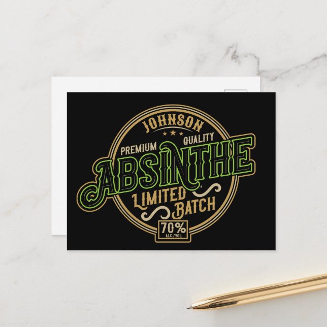 Carte Postale Absinthe Herbal Spirit Liquor Étiquette (Devant/Arrière en situation)