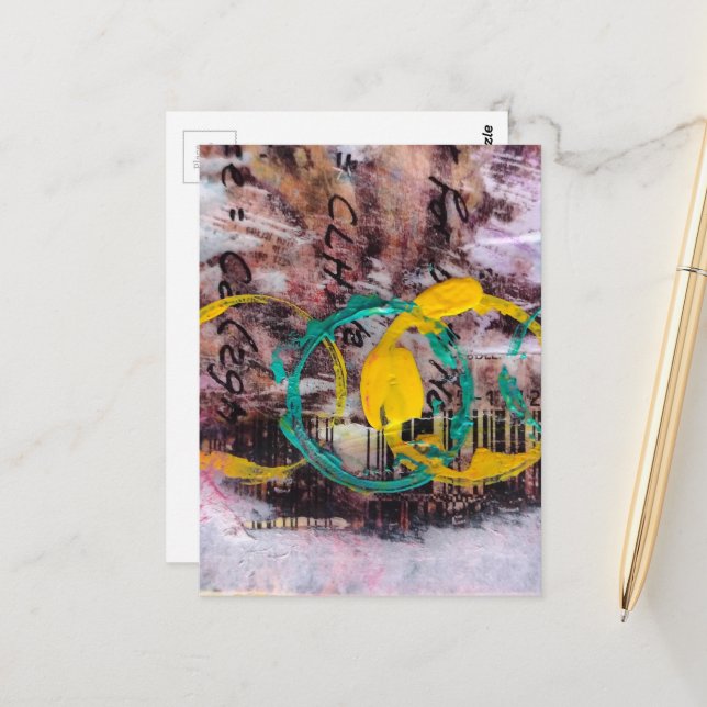 Carte Postale abstract collage circles  (Devant/Arrière en situation)