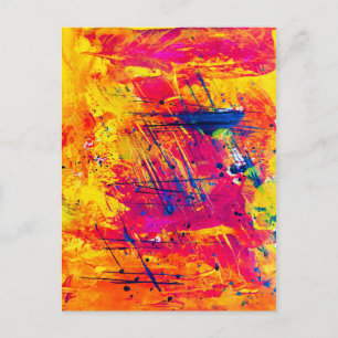 Carte Postale Abstract Expressionism Art Orange Yellow Red Blue