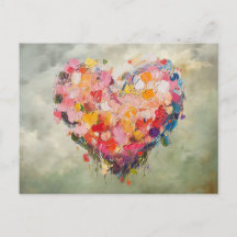 Abstract Heart Flowers Impressionist Postcard