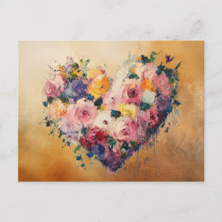 Carte Postale Abstract Heart Flowers Impressionist Postcard