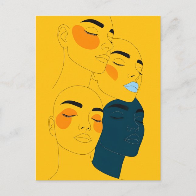 Carte Postale Abstract Line Art Print, Four Overlapping Faces (Devant)