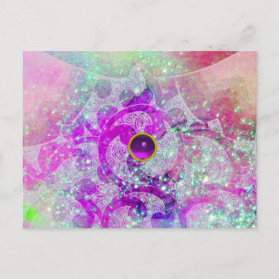 CARTE POSTALE ABSTRACT TEAL BLUE, PINK WAVES, SPARKLES, PURPLE G