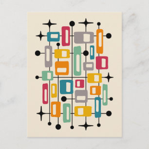 Carte Postale Abstrait Atomique Rétro Milieu de Siècle Moderne C