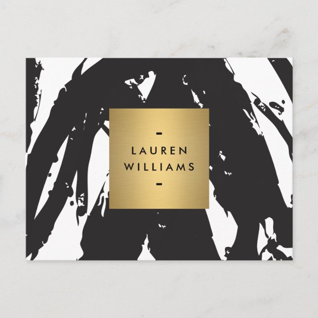 Carte Postale Abstrait Brosse noire avec logo Gold Name (Devant)