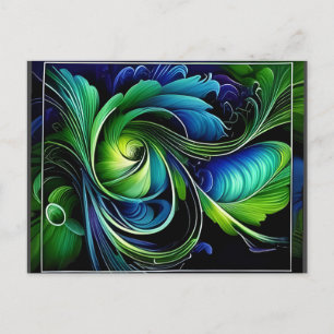 Carte Postale abstrait feuillu bleu vert