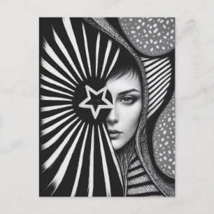 Carte Postale Abstrait noir et blanc et étoile