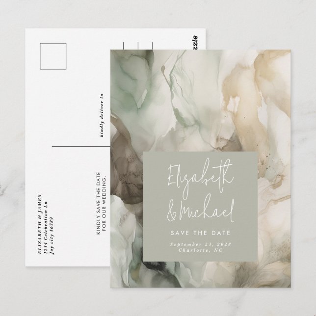 Carte Postale Abstrait Peint moderne Sage vert Enregistrer la da (Devant / Derrière)